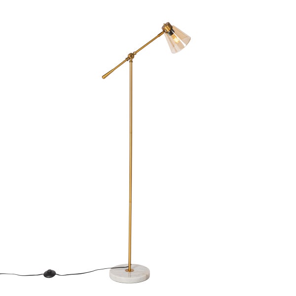 Stehlampe mit Lampenschirm aus Glas und Marmorfuß