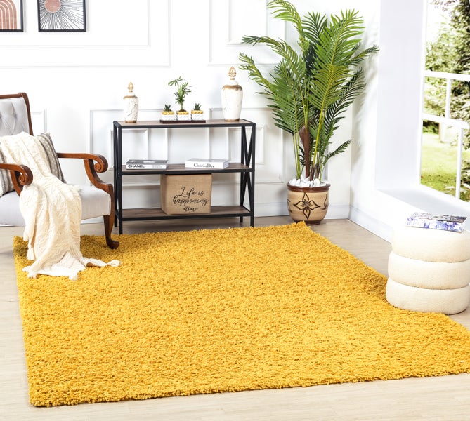 Hochfloriger Shaggy-Teppich Einfarbig Gelb 100x200 cm LILLY