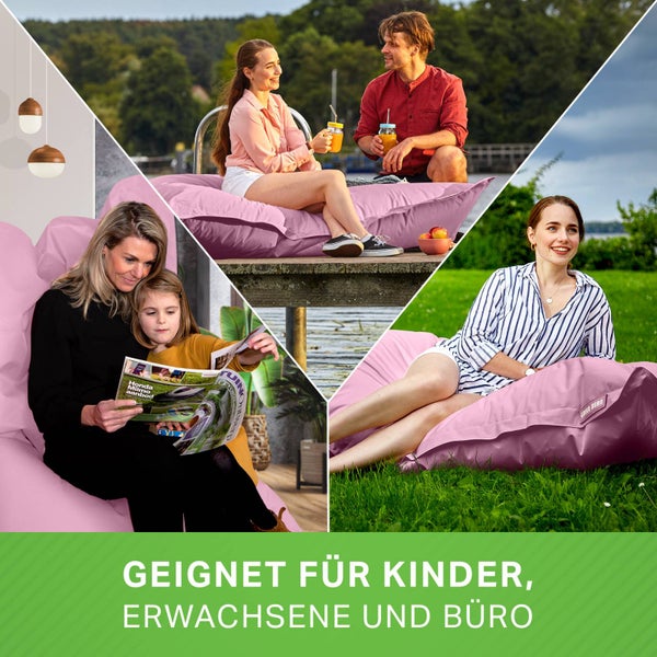 Green Bean Sitzsack XXL 140x180cm 380 Liter Kinder & Erwachsene Bean Bag EPS Perlen Füllung Riesensitzsack Groß Draußen Outdoor Liegekissen Waschbar Wetterfest Lounge Sitzkissen Bodenkissen Rosa