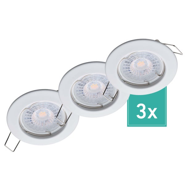 Oktaplex Lighting 3er Set LED Spots Sedan - 3 Stufen dimmbar - 4,8W 3000K 230V 380lm Warmweiß 120° - Deckenspot Weiß Lochmaß 60mm