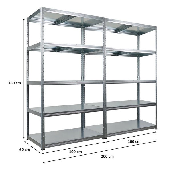 Metallregal mit fünf Ebenen und den Maßen 180 x 200 x 60 cm