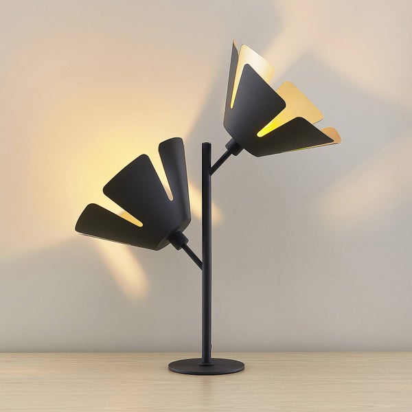 Lucande Tischlampe Jemmily (Design, Modern) in Schwarz aus Aluminium (2 flammig E14) - Designer Tischleuchte Schreibtischlampe Nachttischlampe Wohnzimmerleuchte