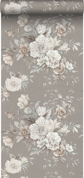 Borastapeter Tapete Blumenstillleben Taupe - 53 cm x 10.05 m - 660258