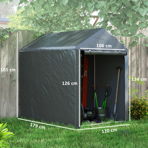 Outsunny Garagenzelt, mit UV-Schutz, Reißverschlusstür, Wasserabweisend Foliengarage, 1,2 x 1,79 x 1,65 m, Verzinkter Stahl, PE-Gewebe, Dunkelgrau