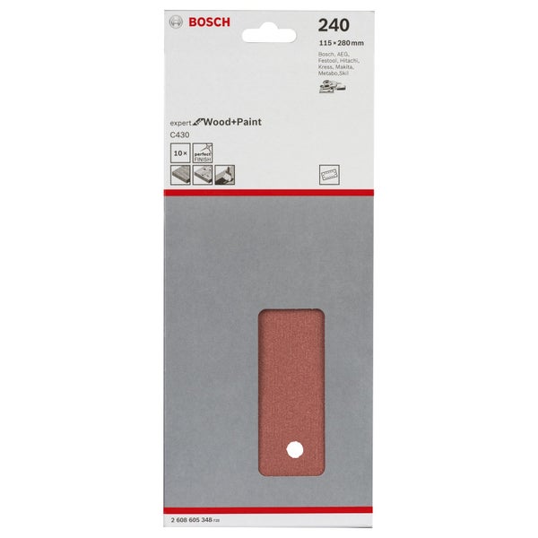 Bosch Schleifblatt-Set C430 Expert for Wood 10tlg. 14 Löcher gespannt 115x280 mm240 - 2608605348