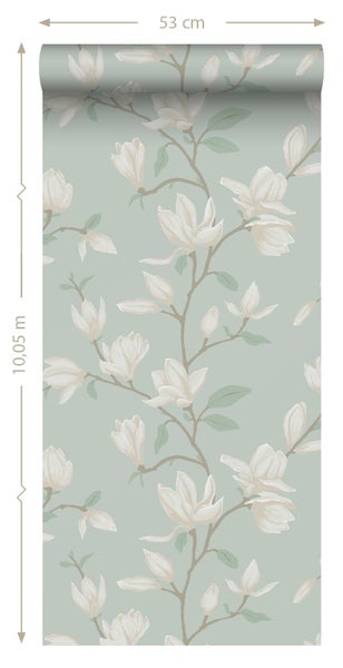 Tapetenrolle mit Magnolienmuster, 53 cm breit und 10,05 m lang