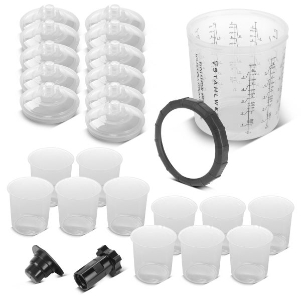 STAHLWERK Lackiersystem 650M Set mit Farbmischbecher, Deckel, Farbbehälter und Adapter