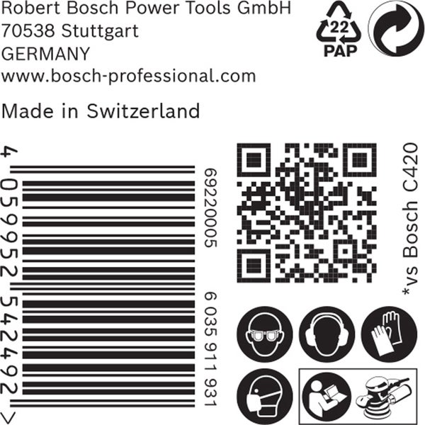 Informationen zu Robert Bosch Power Tools GmbH, Barcode, QR Code und Sicherheitshinweise