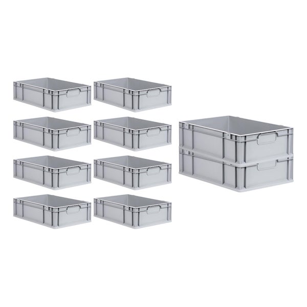 PROREGAL Spar Set 10x Eurobox Nextgen Economy Mit Auflagedeckel & 4x Schiebeschnappverschlüsse Schwarz Griffe Geschlossen HxBxT 17 x 40 x 60 cm