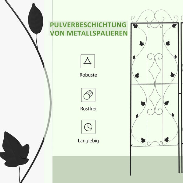 Eigenschaften der Pulverbeschichtung von Metallspalieren: robust, rostfrei und langlebig.