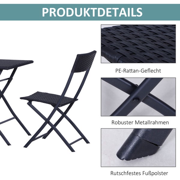 Outsunny Bistroset, Metall, PE Polyrattan, schwarz