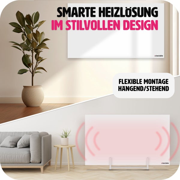 Smarte Heizlösung im stilvollen Design mit flexibler Montage als Infrarotheizung, die hängend oder stehend angebracht werden kann