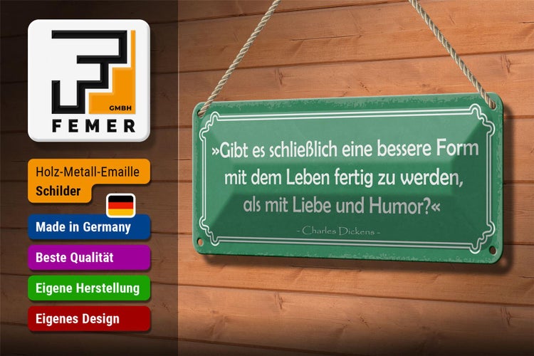 Blechschild Spruch 27x10cm mit Leben fertig werden mit Liebe und Humor