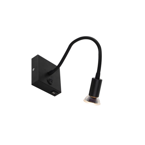 Wandleuchte mit flexiblem Arm, Schalter und USB-Anschluss