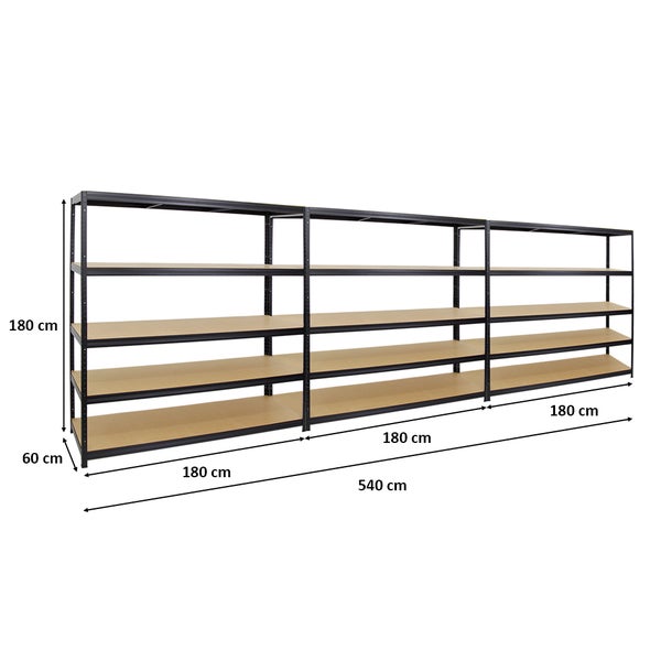 PROREGAL Mega Deal 3x Schwerlastregal Giant Elephant HxBxT 180 x 180 x 60 cm Fachlast 200 kg Schwarz