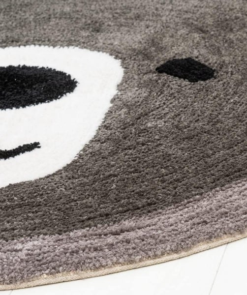 JUNG 4Living Teppich Kinderzimmer Bär Ø 100cm rund, moderner Kinderteppich Schlafzimmer, Flor, Pflegeleicht, Waschbar, Mädchen