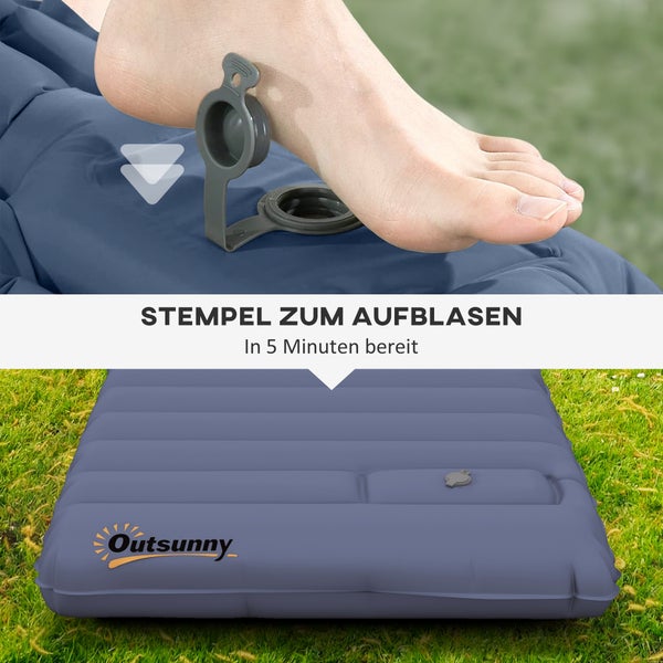 Outsunny Camping Isomatte, Luftmatratze, wasserabweisend Luftbett mit Fußpumpe, Schlafmatte mit Tragetasche für Camping, bis 80 kg belastbar, Blau