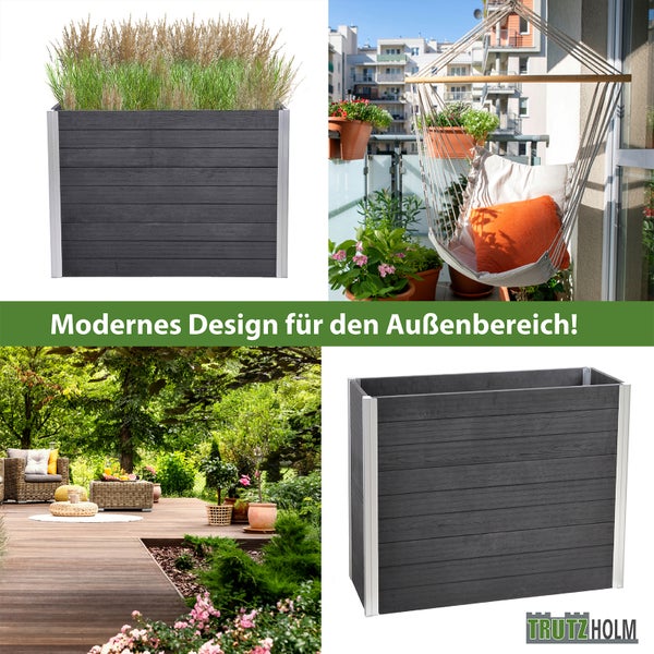 Pflanzkasten lang 117 x 41,5 x 84,5 cm Holzoptik bis 226 Liter Holzoptik Pflanzkübel Sichtschutz     Übertopf