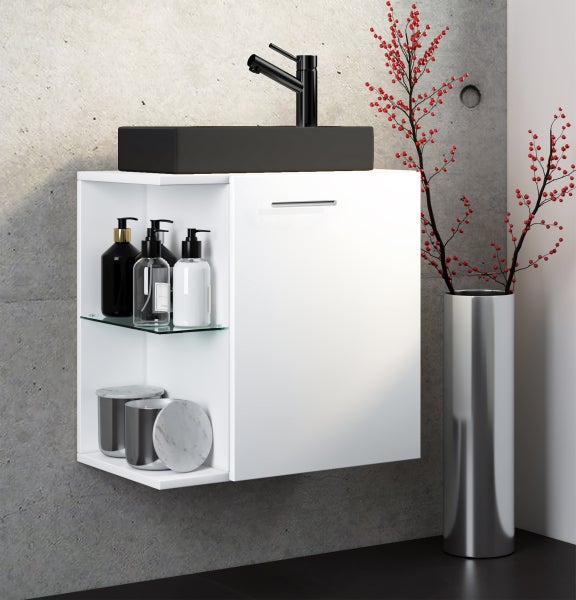 2-tlg Waschtisch Hausa Toilette schmal Schwarz