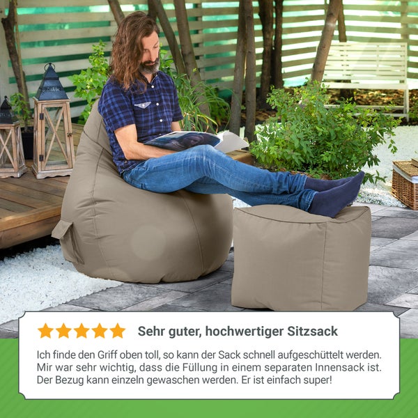 Green Bean Sitzsack mit Rückenlehne 80x70x90cm - Gaming Chair mit 230L Füllung Kuschelig Weich Waschbar - Bean Bag Bodenkissen Lounge Chair Sitzhocker Relax-Sessel Gamer Gamingstuhl Khaki