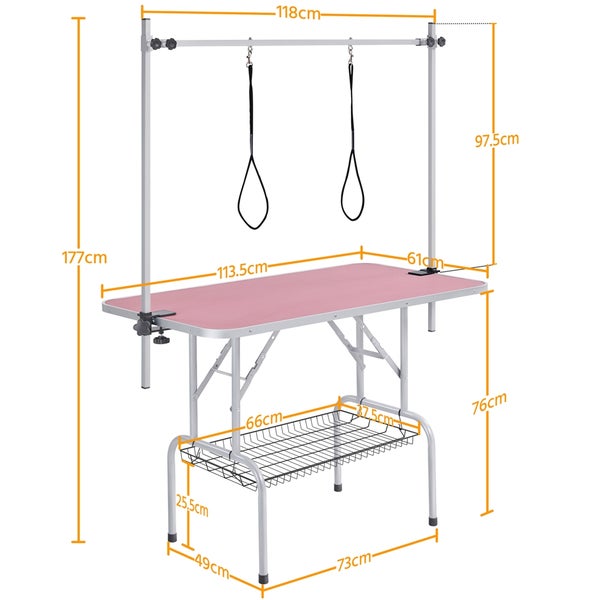 Yaheetech Höhenverstellbar Trimmtisch mit 2 Galgen , Rosa