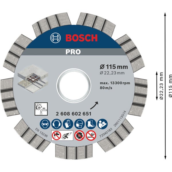 Bosch Logo Diamanttrennscheibe, Durchmesser 115 Millimeter