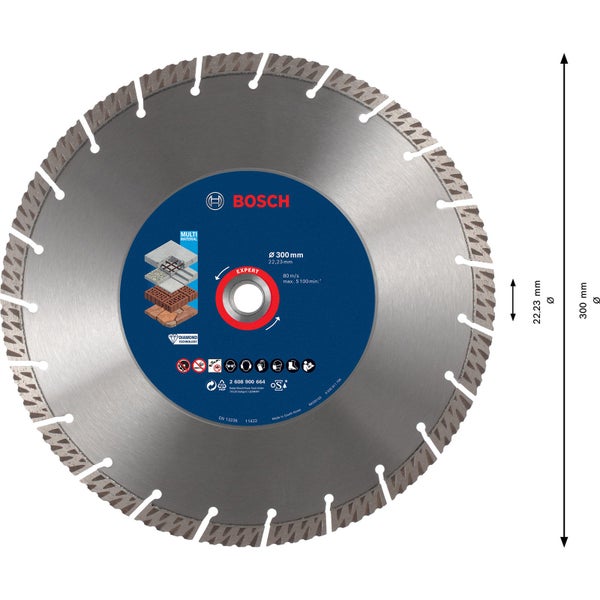 Bosch Expert MultiMaterial Diamanttrennscheiben 300 x 22,23 x 2,8 x 15 mm - 2608900664