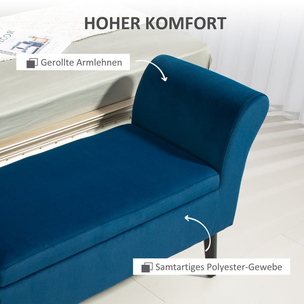 HOMCOM Sitzbank Polsterbank mit Stauraum Bettbank mit Armlehne für Flur Schlafzimmer samtartiges Polyester 111,5 x 41 x 65 cm Blau