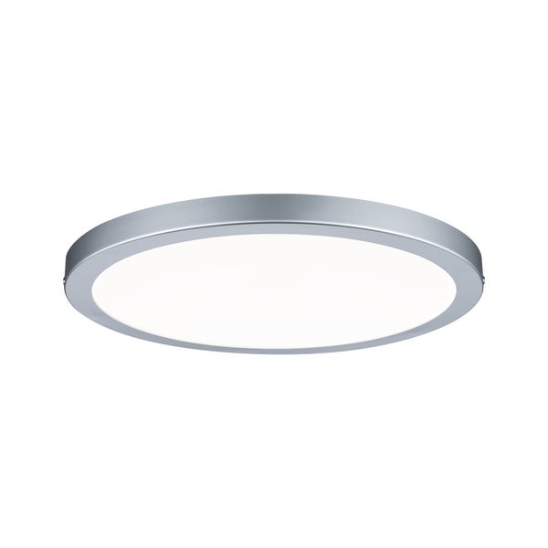 Runde LED-Deckenleuchte aus Metall und Kunststoff in Silber.