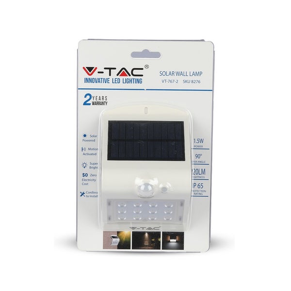 V-TAC VT-767-2-W - Weiße Solar-Wandleuchten - IP65 - 1.5W - 220 Lumen - 4000K