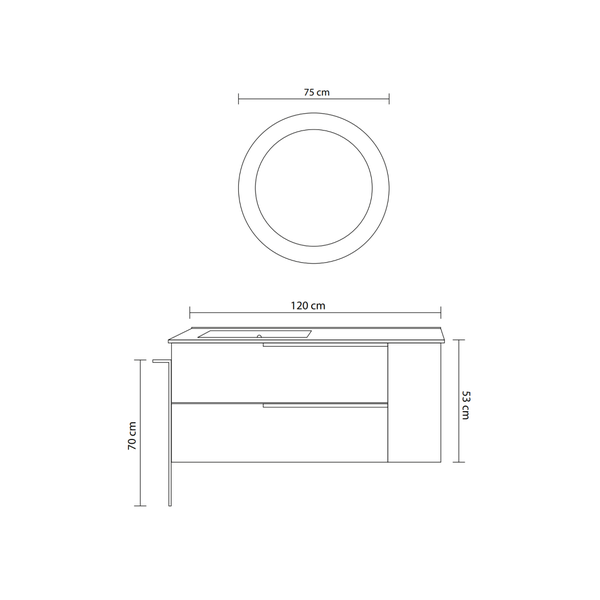 Spiegel mit LED- Beleuchtung, Unterschrank mit Handtuchhalter und Waschbecken links | New York