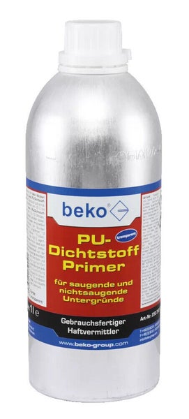 Beko PU Dichtstoff Primer für saugende und nichtsaugende Untergründe in einer silbernen Flasche