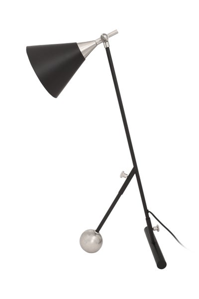 Design Tischlampe Schwarz Silber, Lampe mit Kegel Schirm | Wohnzimmer Esszimmer Leuchte