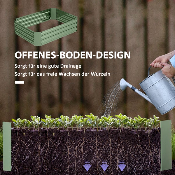 Outsunny Hochbeet aus Stahl, Pflanzbeet Frühbeet Gartenbeet Blumenkasten stapelbar, Pflanzkasten Gemüsebeet 120x90x30cm für Garten Balkon, Pflanzkübel für Blumen, Pflanzen, Gemüse