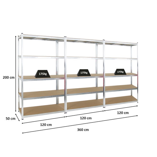 PROREGAL Mega Deal 3x Schwerlastregal Giant Ragnar HxBxT 200 x 120 x 50 cm Fachlast 175 kg Verzinkt