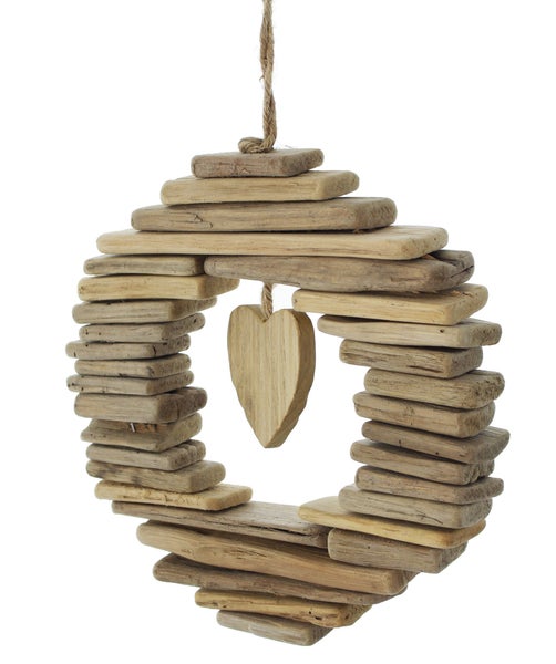 FRANK FLECHTWAREN | Kranz Wooden-Heart, HOLZ, SISAL, ca. Ø 21 cm