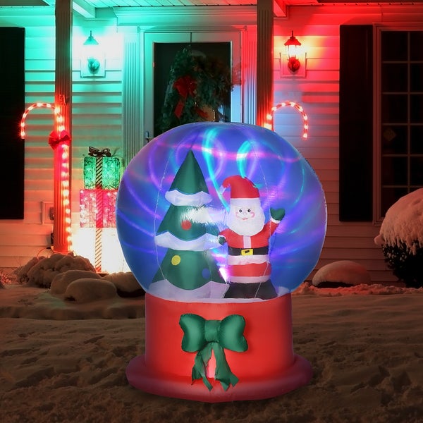 Outsunny 150 cm Aufblasbare Weihnachtsdekoration mit Weihnachtsmann und Weihnachtsbaum,  LED Licht inkl. Gebläse, IP44, 110L x 110B x 150H cm, Polyester-Stoff(100%), Blau