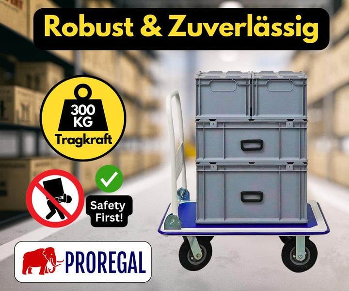 PROREGAL Faltbarer Transportwagen BIG RHINO HxBxT 96 x 90 x 60 cm Tragkraft 300 kg Luftbereifung Rad-Ø 20,3 cm Blau-Grau