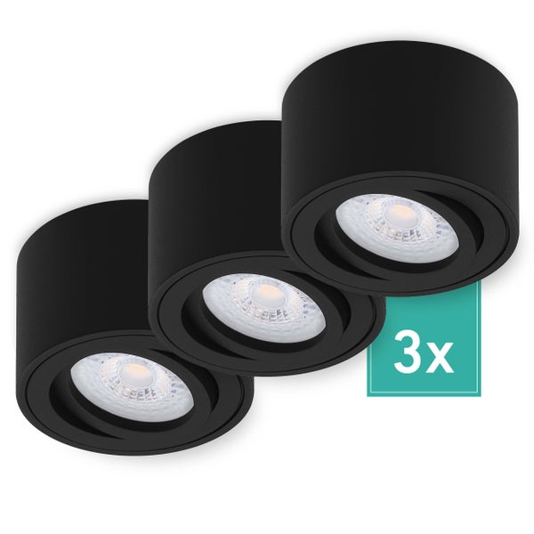 Oktaplex Lighting 3 Stück Aufbaustrahler Lile Schwarz - inkl. LED Modul dimmbar 4,8W 230V 3000K warmweiß - Aufputz Aufbauspot Aluminium schwenkbar