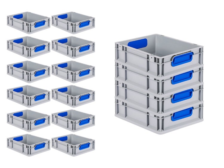 PROREGAL Spar Set 16x Eurobox Nextgen Color HxBxT 12 x 30 x 40 cm 11 Liter Griffe Blau Geschlossen Glatter Boden Eurobehälter Transportbox