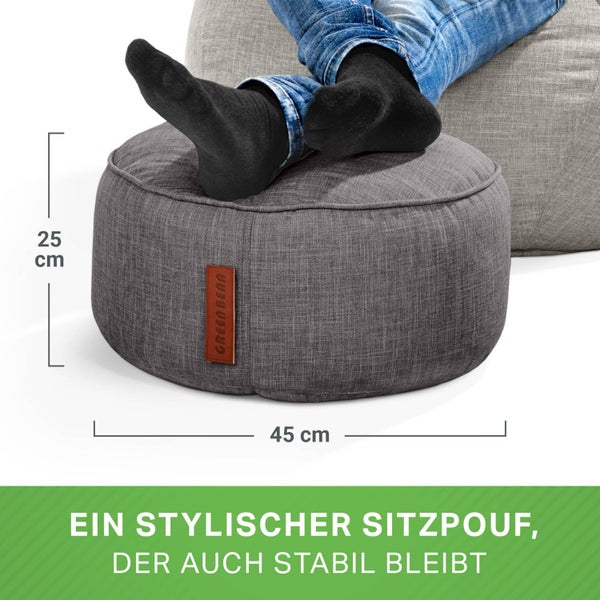 Green Bean Sitzsack-Hocker 45x25cm mit EPS-Perlen Füllung - Fußhocker Fußkissen Sitz-Pouf für Sitzsäcke - Bodenkissen für Kinder und Erwachsene - Fußablage Sitzkissen Sitzhocker Dunkelgrau