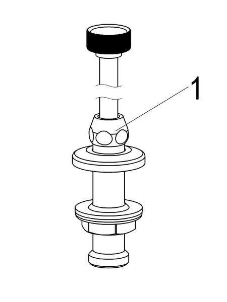 Technische Zeichnung einer Ablaufgarnitur, markiertes Bauteil Nummer eins.