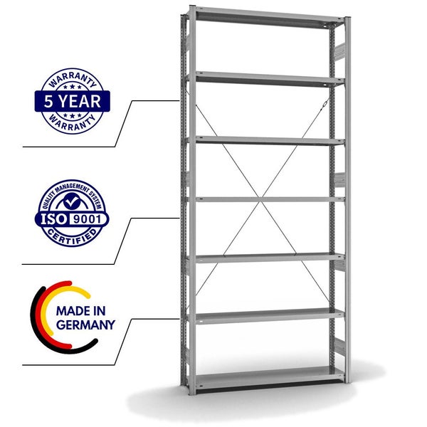 PROREGAL Fachbodenregal Stecksystem T-Profil Heavy-Duty Grundregal HxBxT 300 x 130 x 30 cm 7 Ebenen Fachlast 300 kg Einseitig Nutzbar Verzinkt