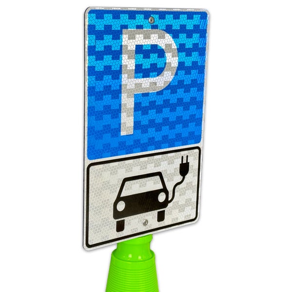 Leitkegel FLEX 75cm  Schild 30 x 20cm Parkplatz nur für Elektroautos / mit reflektierender Folie Leitkegel orange