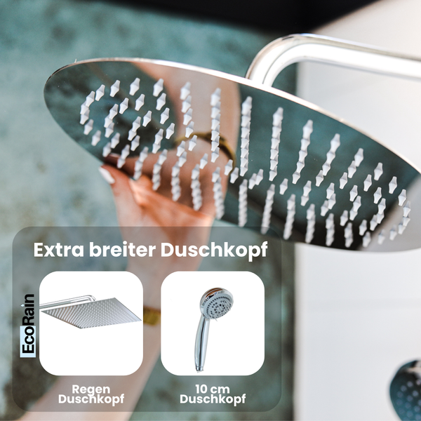 EcoRain 30% Wassersparender Regenduschkopf Tyler 30 CM Quadrat mit Wand-Duscharm und Schlauchanschluss - Hoher Wasserdruck - Universeller Anschluss - Anti-Kalk Duschkopf - Chrom