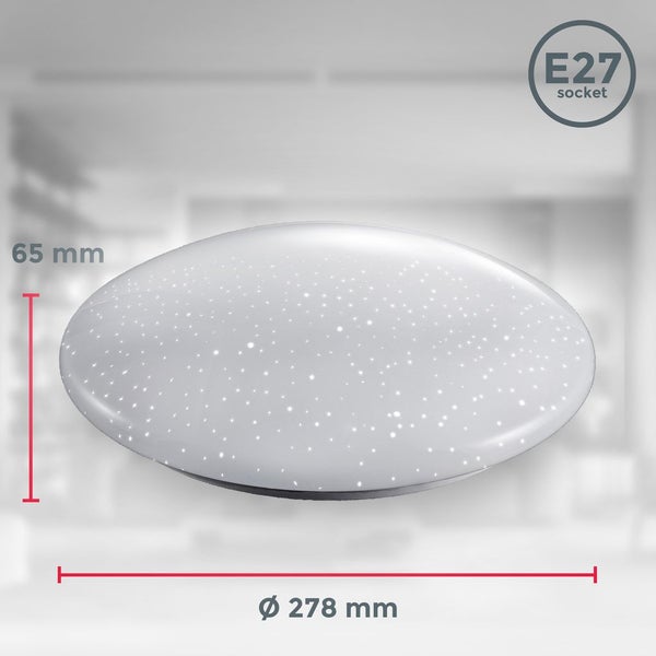 Runde Deckenleuchte mit Sterneneffekt, Durchmesser 278 Millimeter, Höhe 65 Millimeter, E27 Fassung.