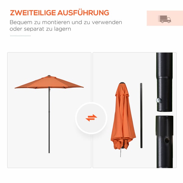 Outsunny Sonnenschirm Ø196 cm, Drehbar Sonnenschirm mit Knickfunktion, sechseckig Balkonschirm Strandschirm windfest stabil Marktschirm Kurbelschirm Sonnenschutz für Strand Balkon Garten, Orange