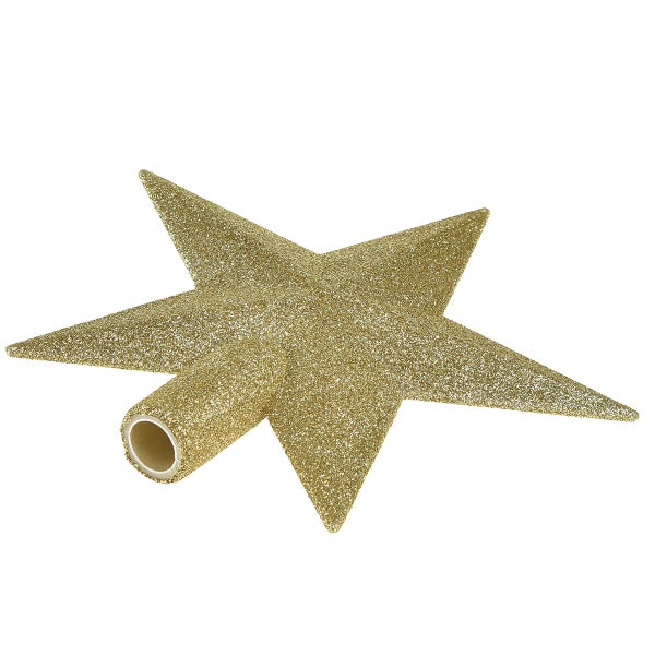 Goldener, glitzernder Baumschmuck in Sternform für die Weihnachtszeit