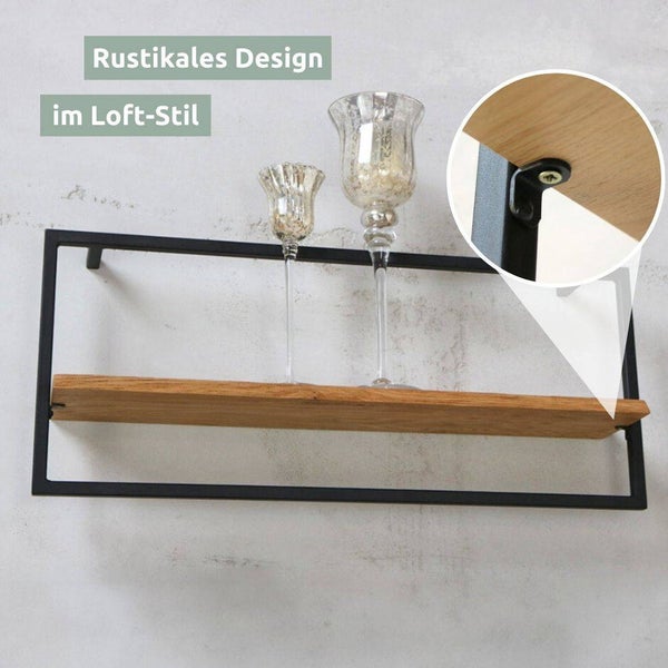 holz4home Wandregal Long in Schwarz Gerahmt von holz4home® Natur mit Baumkante