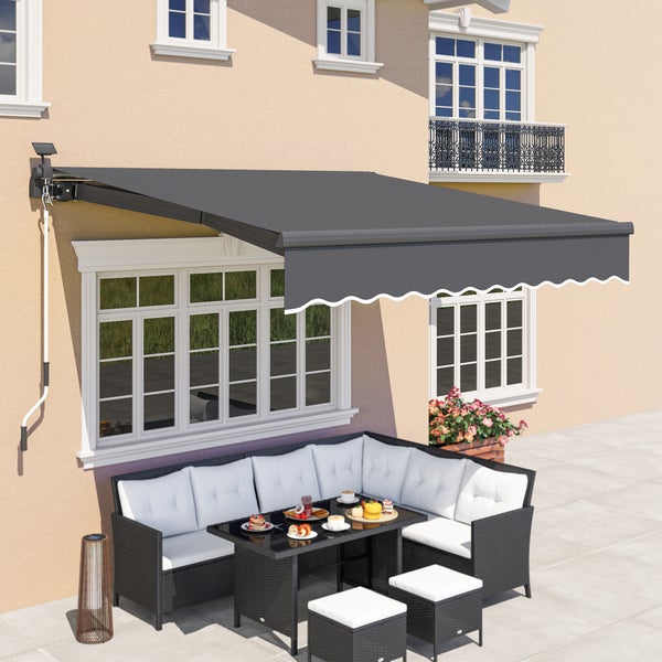 Outsunny Klemmmarkise mit Handkurbel Solar-Lichte Gelenkarmmarkise Markise Sonnenschutz UV 50+, Balkonmarkise inkl. Wandhalterung Sonnenmarkise 300 cm breit für Terrasse Balkon Veranda, Grau